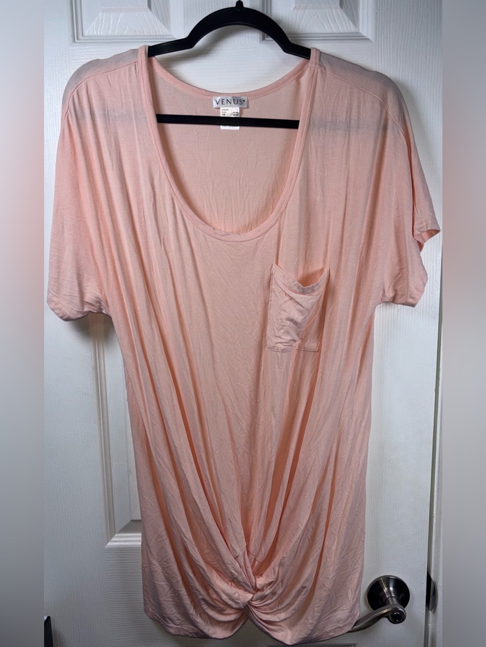 VENUS Light Peach Pocket Knot-Front Short Sleeve Tee - Picture 9 of 9